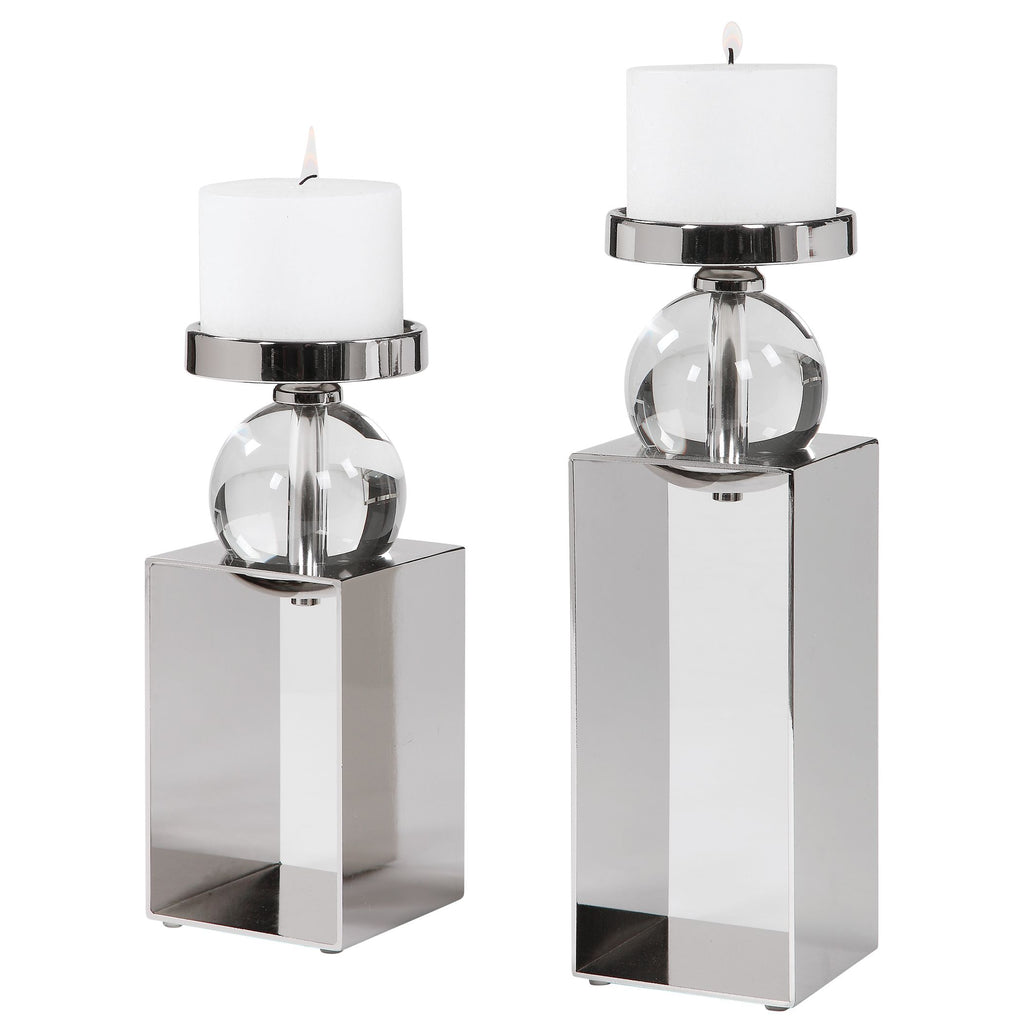 Park Avenue Polished Nickel Candleholders with Crystal Accents- Alternate Image