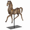 Aged Silver Horse Sculpture with Gold Accents on Black Stand- Alternate Image