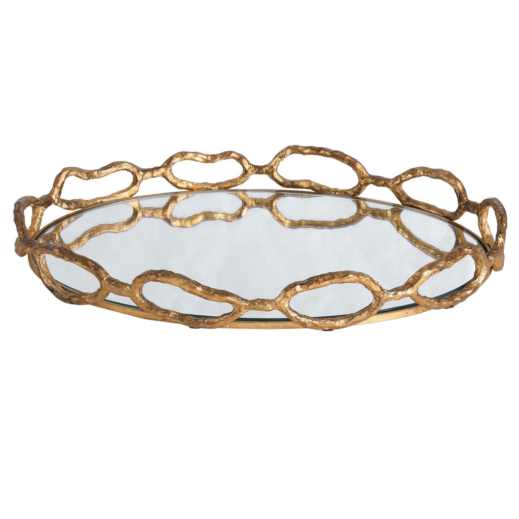 Frame Made From 100% Cast Iron, This Tray Is Finished In Gold Leaf With Noticeable Distressed Details And A Mirrored Bottom.- Alternate Image