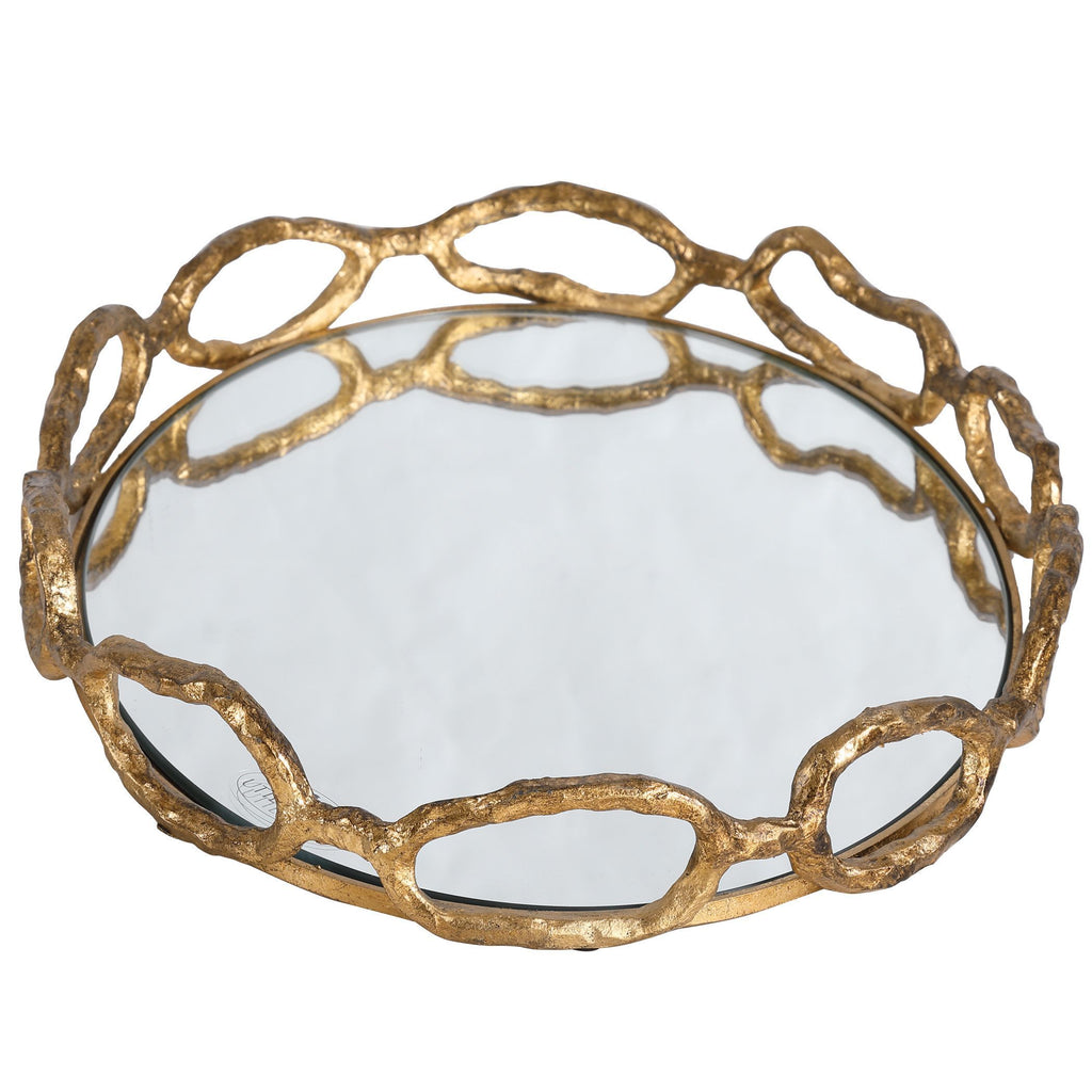 Frame Made From 100% Cast Iron, This Tray Is Finished In Gold Leaf With Noticeable Distressed Details And A Mirrored Bottom.- Alternate Image