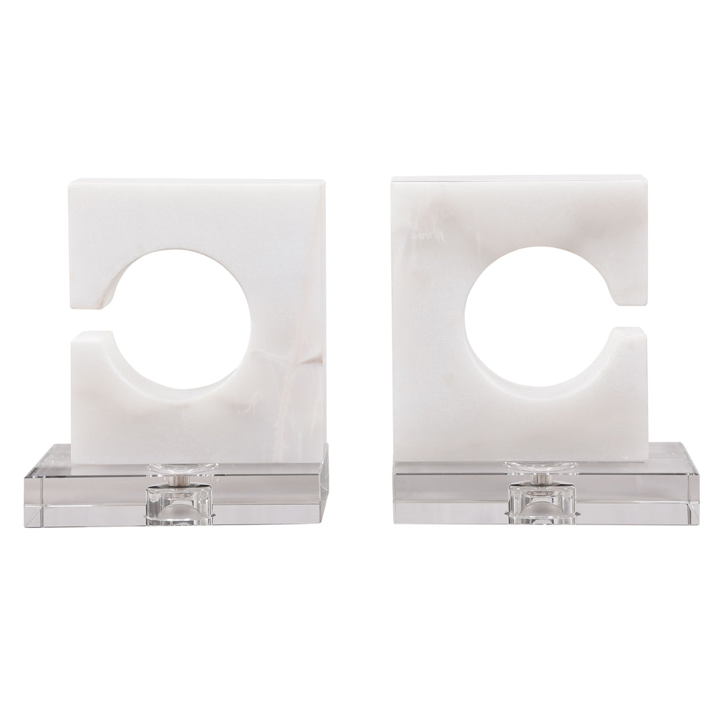 Contemporary White Gray Marble Bookends Crystal Details- Alternate Image