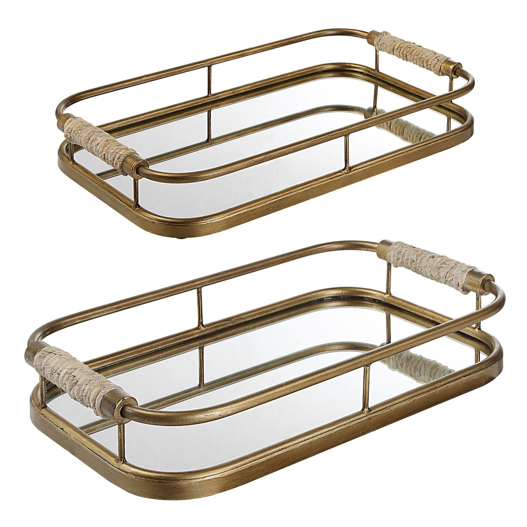 Boho Trays Brushed Gold with Rope Handles- Alternate Image