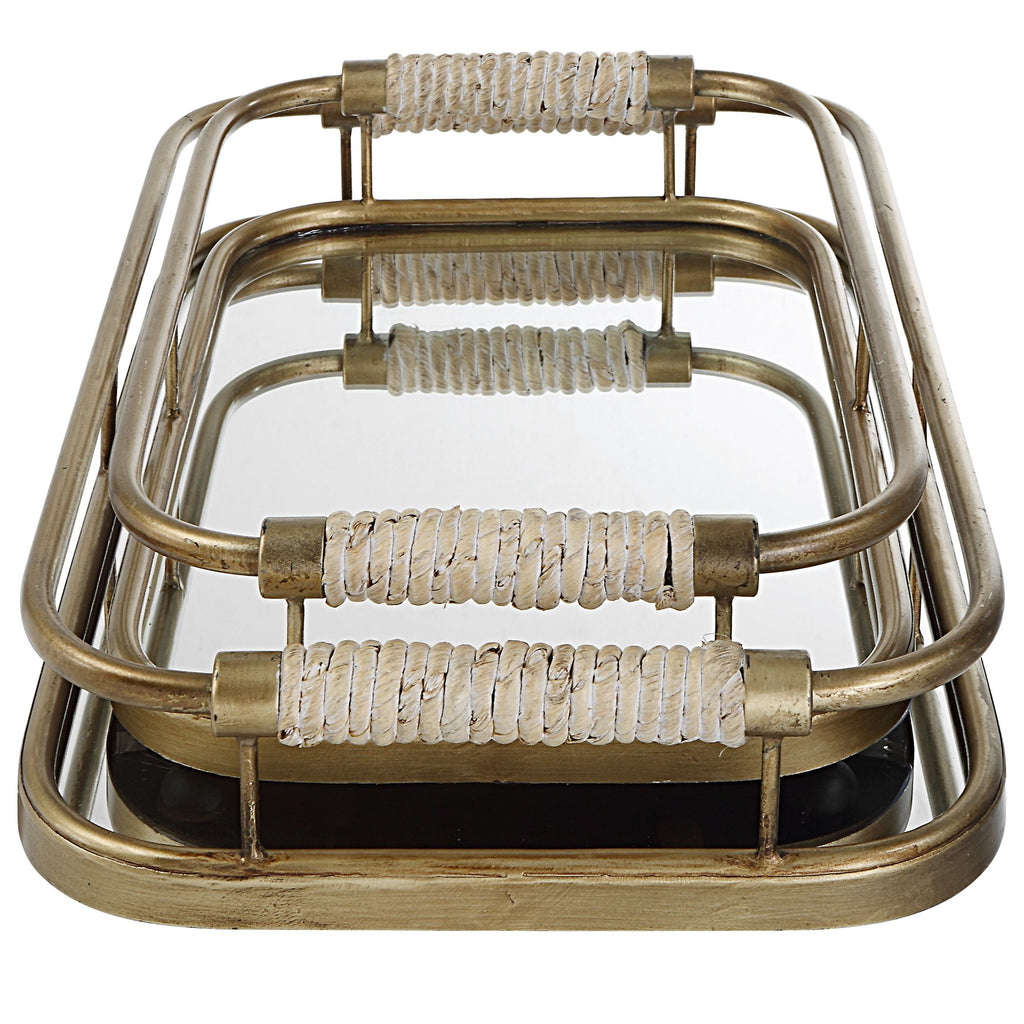 Boho Trays Brushed Gold with Rope Handles- Alternate Image