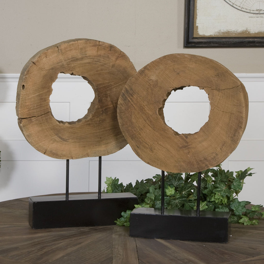 Natural Mango Wood Logs On Matte Black Metal Bases. Sizes: S-13x19x4, L-15x21x3 - Alternate Image