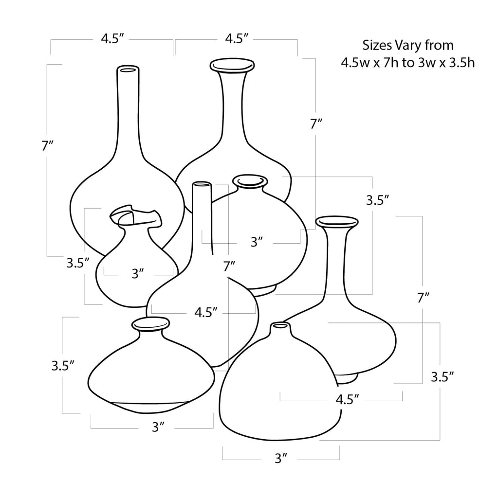 20-1119 Porcelain Bud Vases (Set of 8) | Dimensions Image