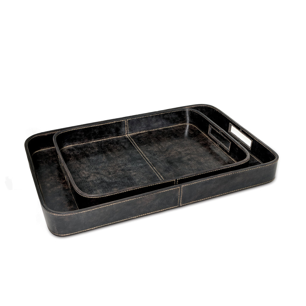 20-1504BLK Derby Rectangle Leather Tray Set | Main Image