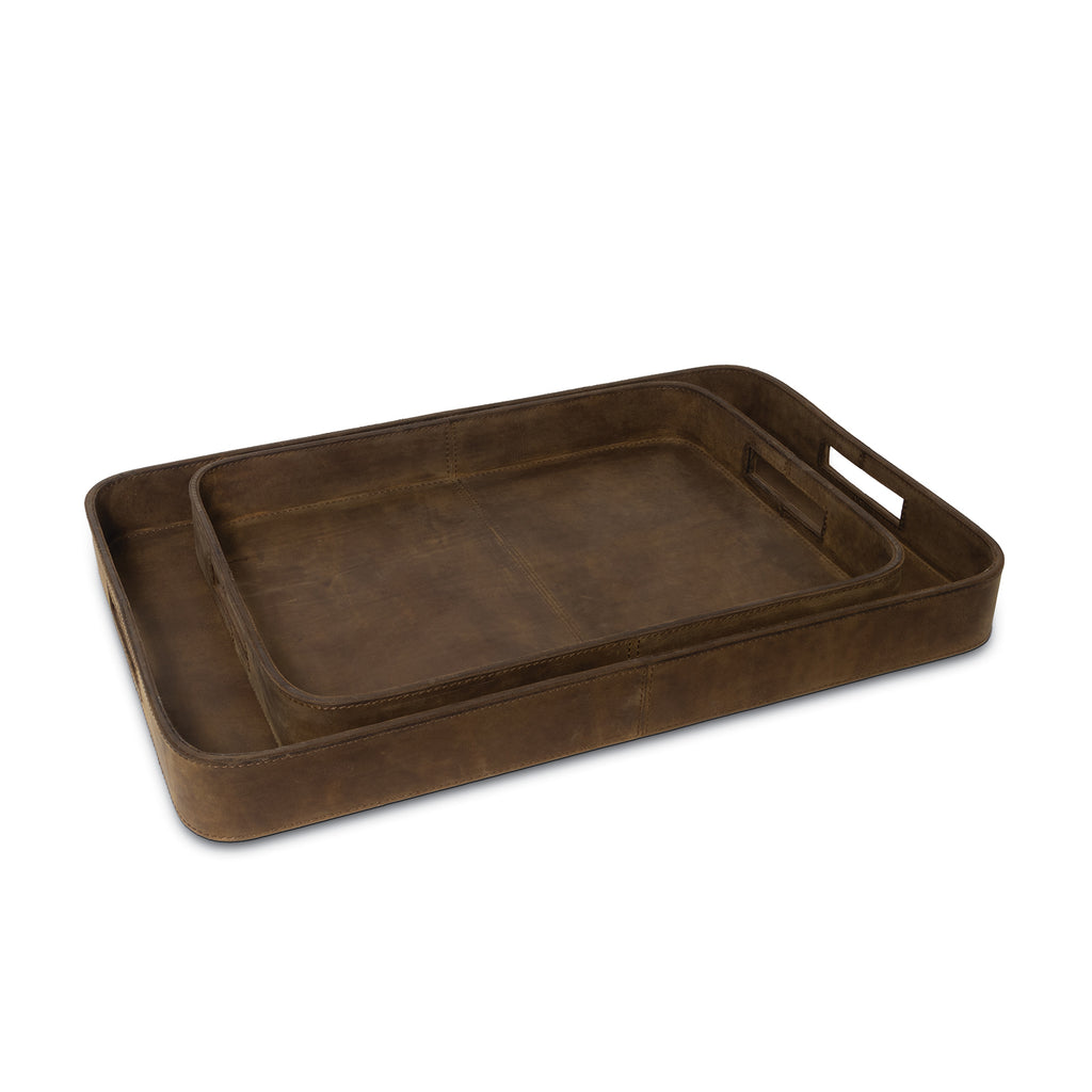20-1504BRN Derby Rectangle Leather Tray Set | Main Image