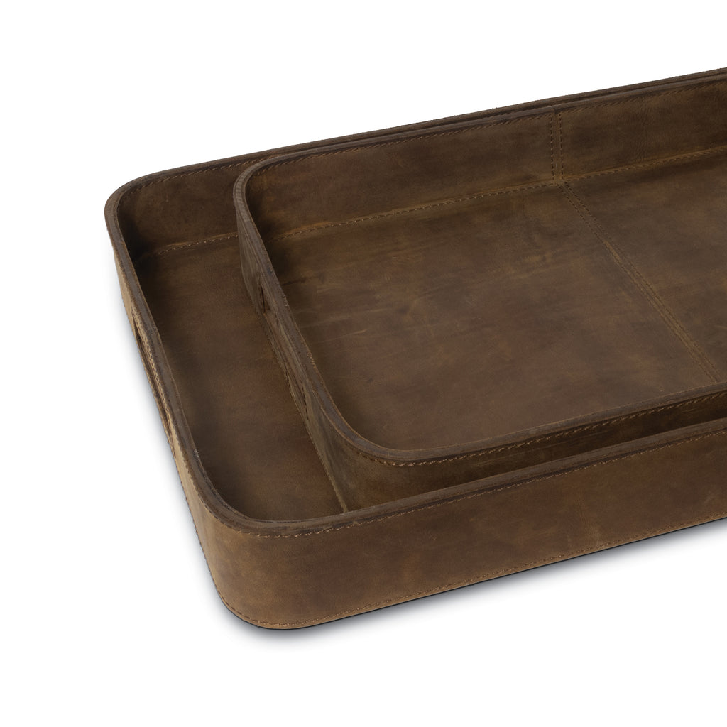 20-1504BRN Derby Rectangle Leather Tray Set | Alternate Image