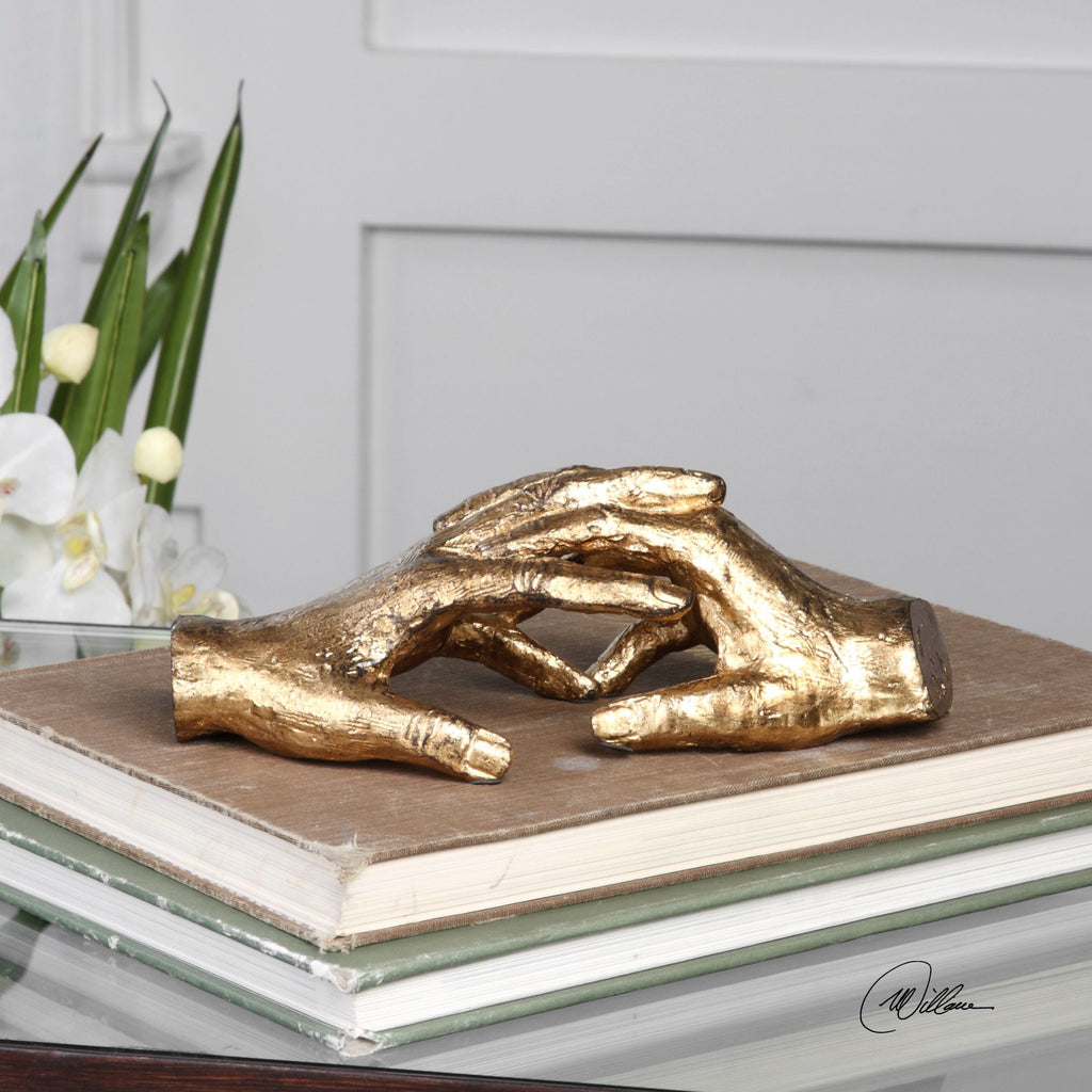 Antique Gold Leaf Hand Sculpture Statues and Bookends" - Alternate Image