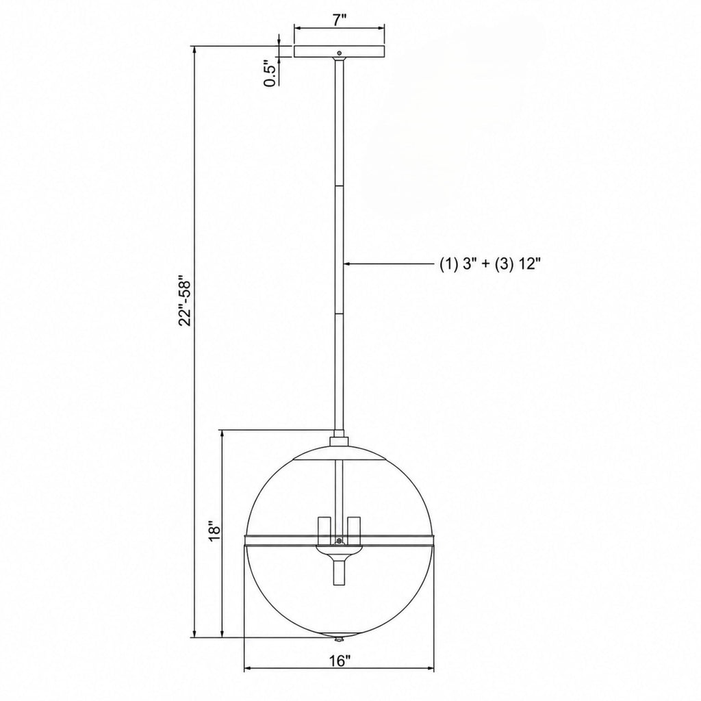 Crystorama Truax 16'' Pendant - Product Dimensions