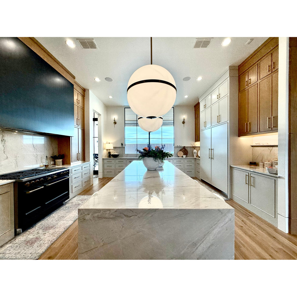 Crystorama Truax 30'' Pendant in Aged Brass - Lifestyle View