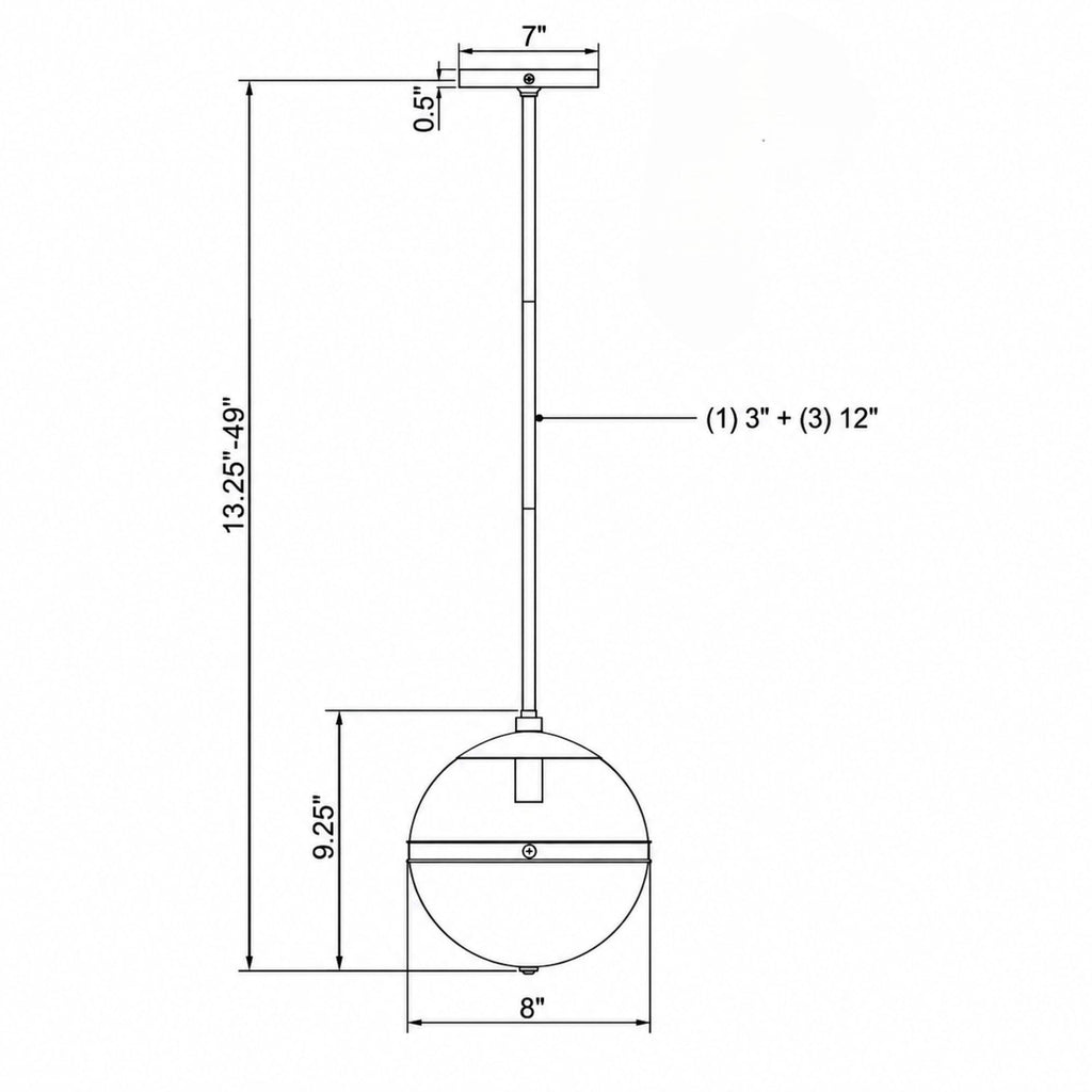 Crystorama Truax 8'' Pendant - Product Dimensions