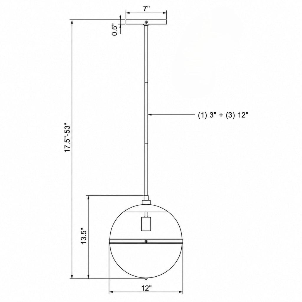 Crystorama Truax 12'' Pendant - Product Dimensions