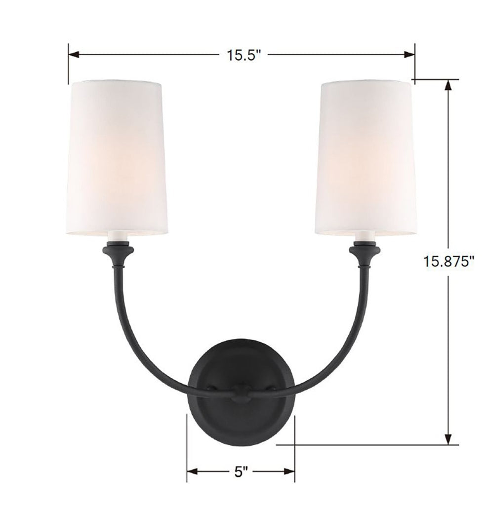 2242-BF Libby Langdon Sylvan 2 Light Sconce | Dimensions Image