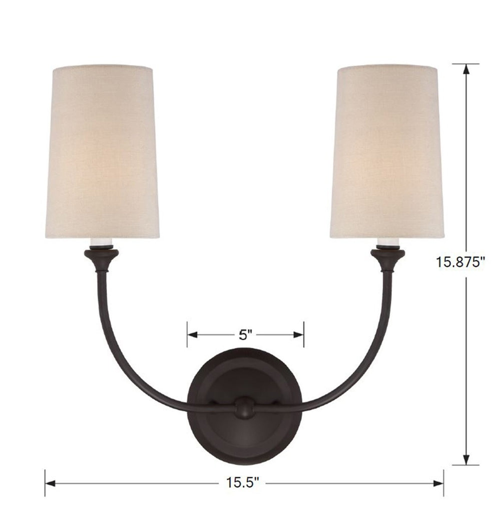 2242-DB Libby Langdon for Crystorama Sylvan 2 Light Sconce | Dimensions Image