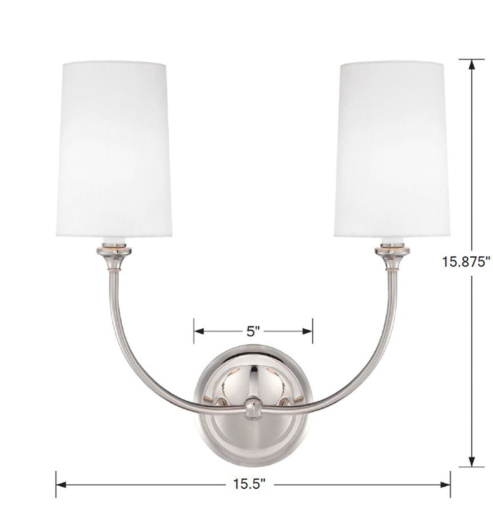 2242-PN Libby Langdon for Crystorama Sylvan 2 Light Sconce | Dimensions Image