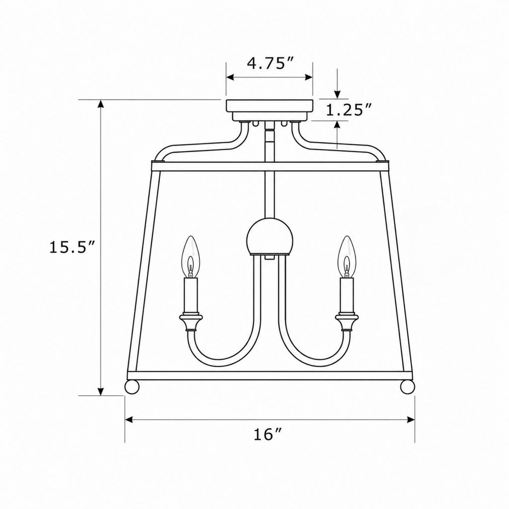 Crystorama Sylvan 16'' Semi Flush Mount - Product Dimensions