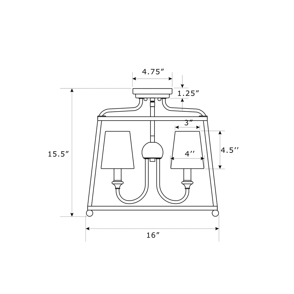 Crystorama Sylvan 16'' Semi Flush Mount - Product Dimensions