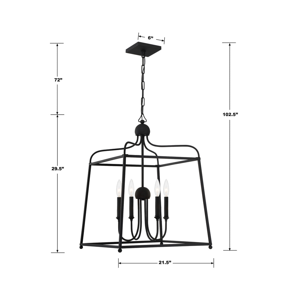 2244-BF_NOSHADE Libby Langdon Sylvan 4 Light Lantern Chandelier | Dimensions Image