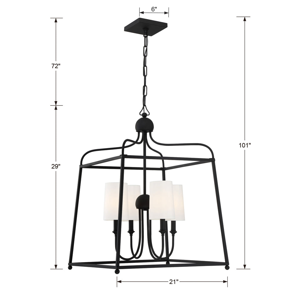 2244-BF_ULN Libby Langdon Sylvan 4 Light Lantern Chandelier | Dimensions Image