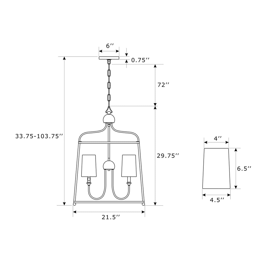Crystorama-OPEN-BOX Libby Langdon Sylvan 4 Light Lantern Chandelier - Product Dimensions