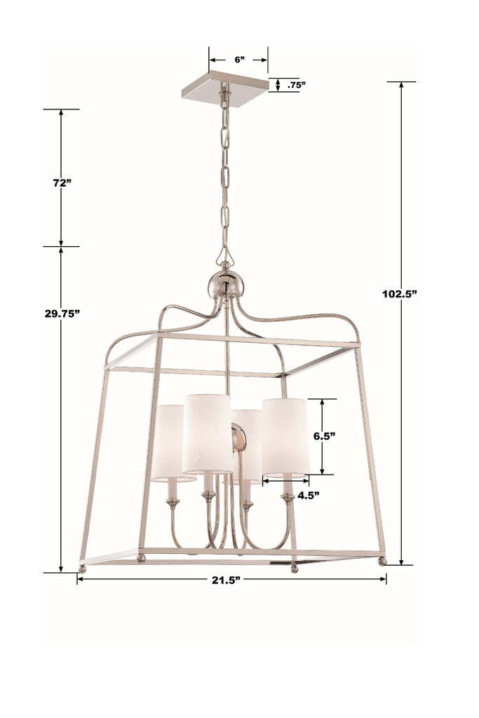 2244-PN Libby Langdon Sylvan 4 Light Lantern Chandelier | Dimensions Image