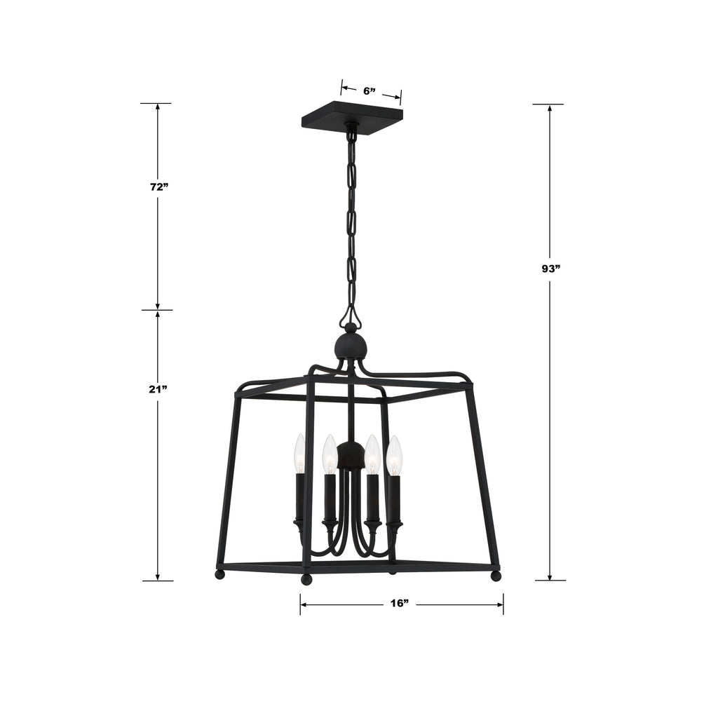 2245-BF_NOSHADE Libby Langdon Sylvan 4 Light Lantern Chandelier | Dimensions Image