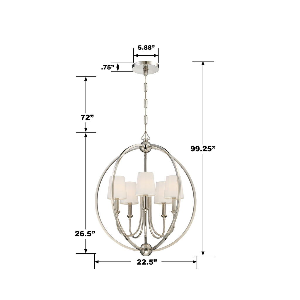 2247-PN Libby Langdon Sylvan 5 Light Chandelier | Dimensions Image