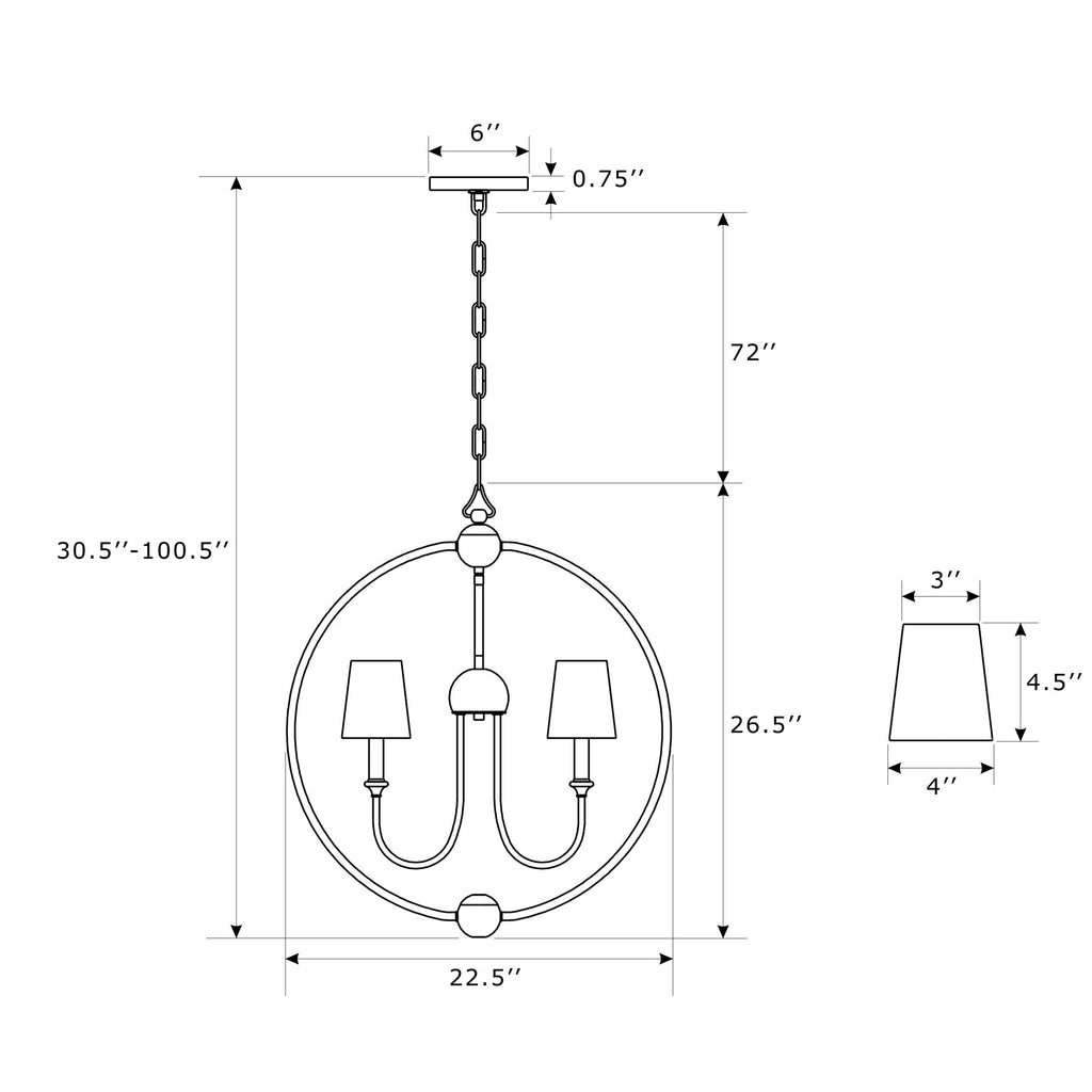 Crystorama Sylvan 22.5'' Chandelier - Product Dimensions