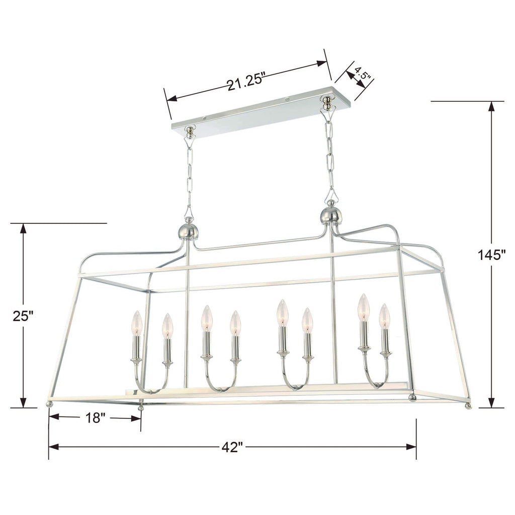 2249-PN_NOSHADE Libby Langdon Sylvan 8 Light Linear Chandelier | Dimensions Image