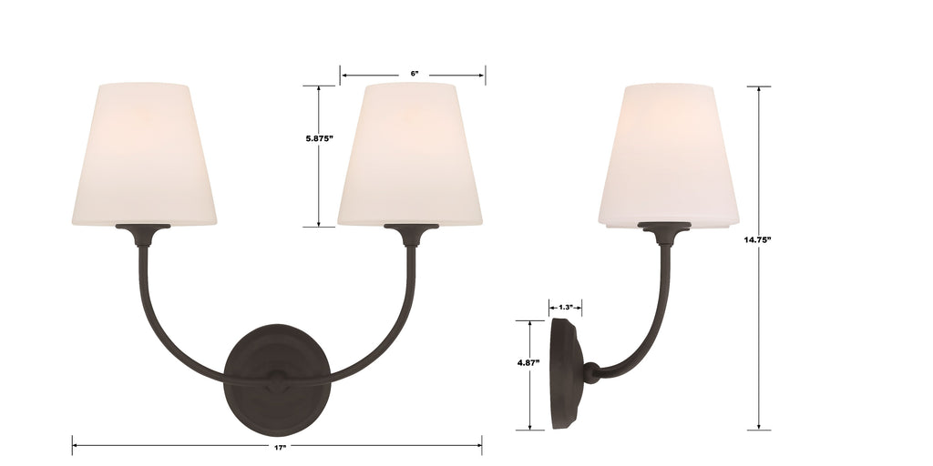 2442-OP-BF Libby Langdon Sylvan 2 Light Sconce | Dimensions Image