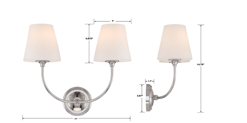 2442-OP-CH Libby Langdon Sylvan 2 Light Sconce | Dimensions Image