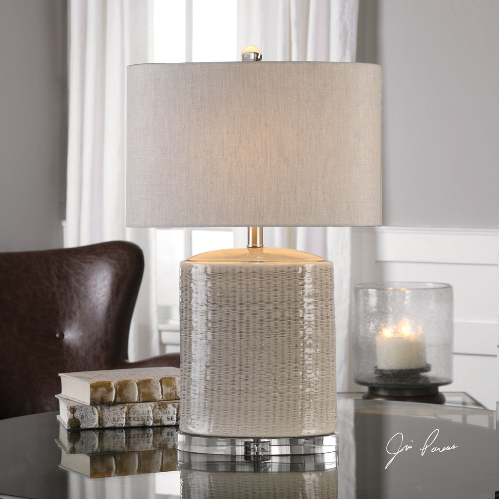 Taupe Ceramic Lamp with Crystal Details - Alternate Image