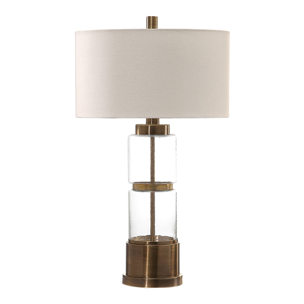 Park Avenue Glass Column Lamp with Antique Brass Details- Alternate Image