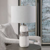 Boho White Crackle Table Lamp - Rustic Elegance- Alternate Image