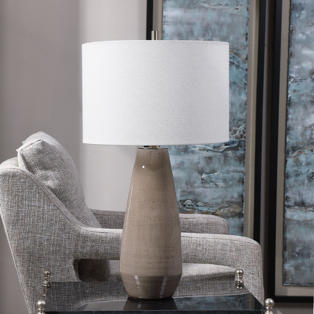 Boho Taupe-Gray Table Lamp with Antique Brass Accent- Alternate Image