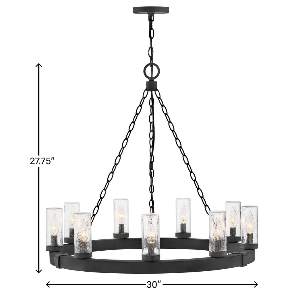 29208BK Sawyer 9 Light Outdoor Chandelier|Dimensions Image