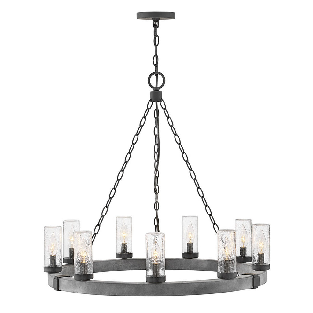 29208BK Sawyer 9 Light Industrial Outdoor Chandelier | Main Image