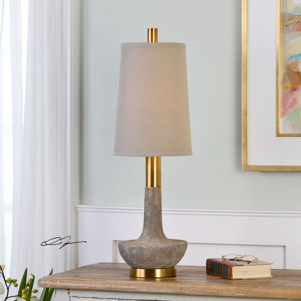 Stone Ivory Buffet Lamp with Plated Brushed Brass Details - Central Park Chic Lighting - Alternate Image