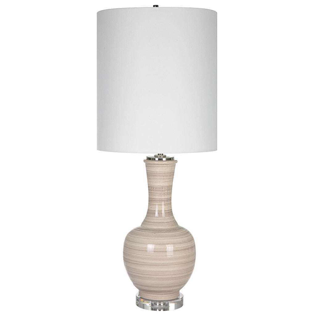 Taupe and Tan Striped Table Lamp - Bryant Park Home Decor- Alternate Image