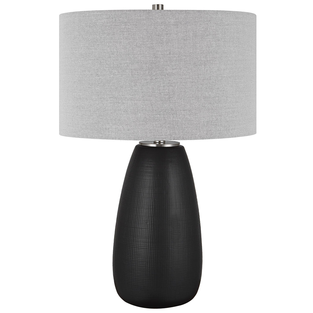 Twilight Table Lamp - Ceramic Base, Satin Black Glaze, Brushed Nickel Details- Alternate Image