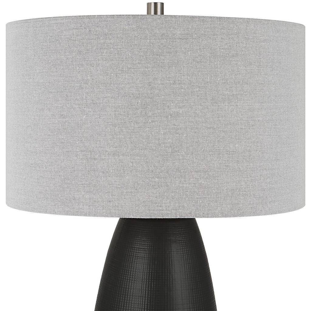 Twilight Table Lamp - Ceramic Base, Satin Black Glaze, Brushed Nickel Details- Alternate Image