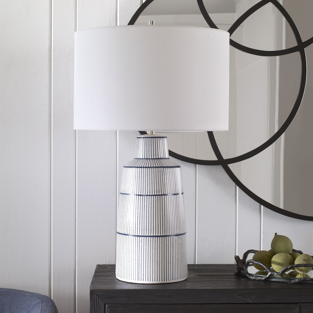 Village Boho Nautical Stripe Table Lamp - Satin White- Alternate Image