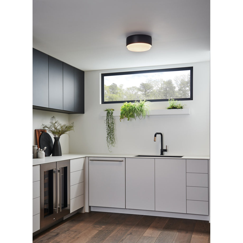 30073BK Cedric 2 Light Industrial Flush Mount | Lifestyle Image