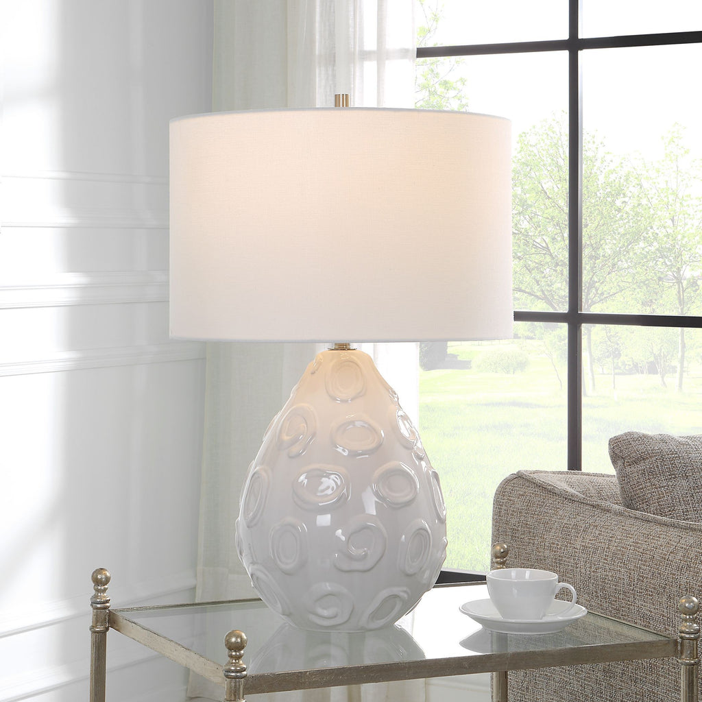 White Glaze Ceramic Table Lamp - Handcrafted Elegance - Alternate Image