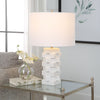 Ivory Geometric Table Lamp - Artistic Design, Brushed Nickel Details - Alternate Image