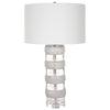 Luxurious Glass and Brushed Nickel Table Lamp | Stacked Crystal and Wooden Discs- Alternate Image