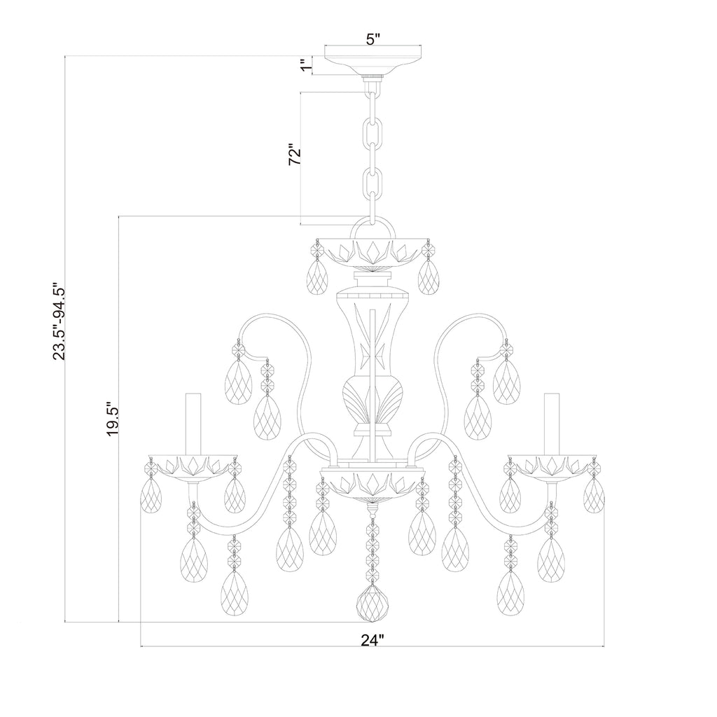 Crystorama Butler 24'' Chandelier - Product Dimensions