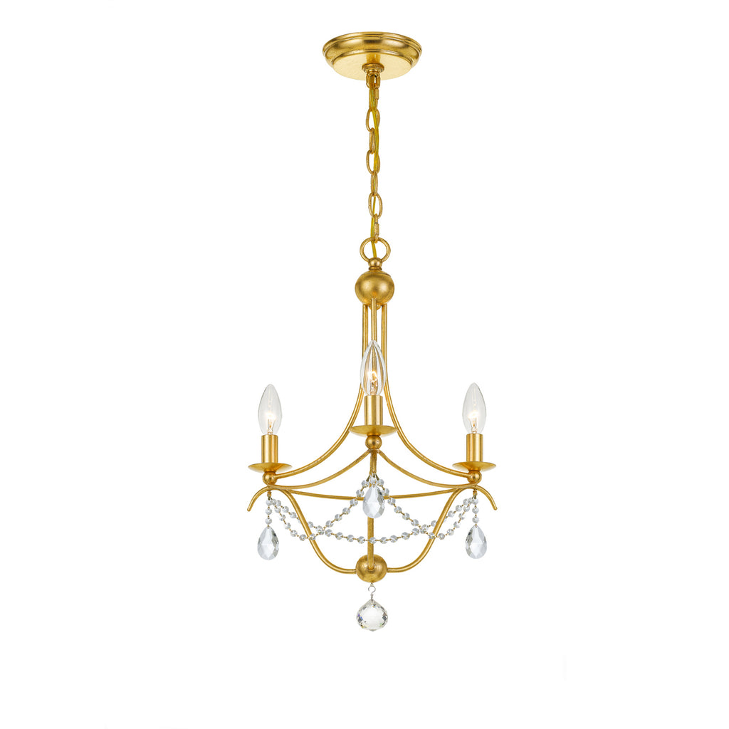 Crystorama Hand Cut 15.5" Chandelier in Antique Gold - Front View