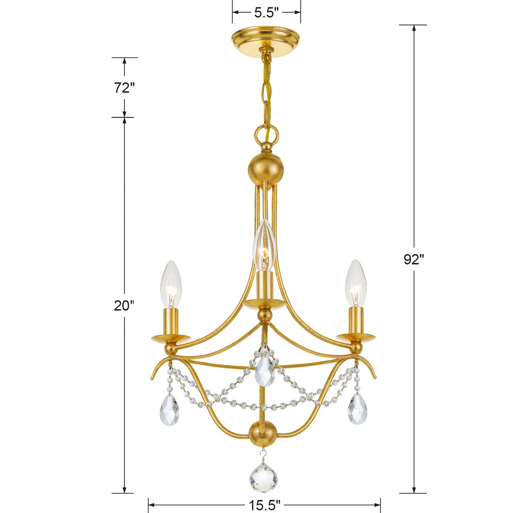 Crystorama Hand Cut 15.5" Chandelier - Product Dimensions
